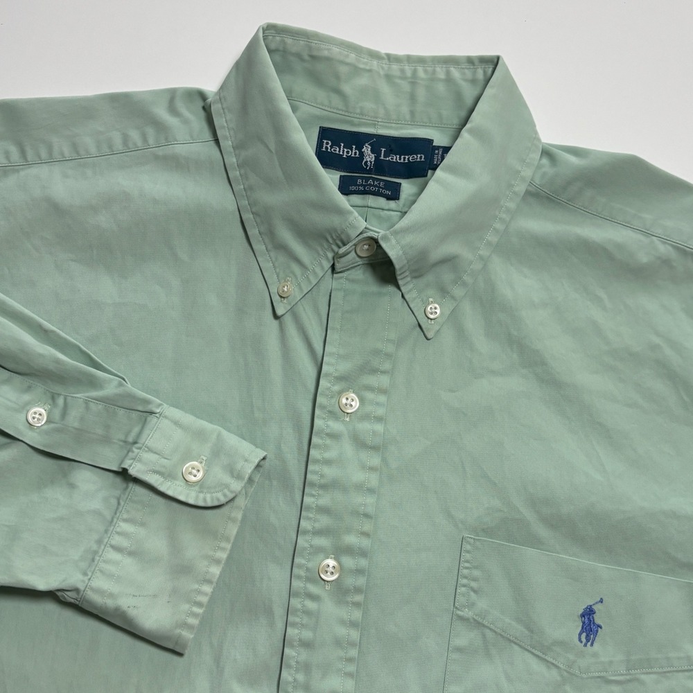 Ralph Lauren Blake Shirt Men's Large Sage Green Cotton Button Down Long Sleeve